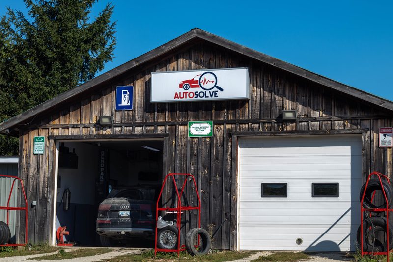 Auto Solve shop front in Creemore, Ontario