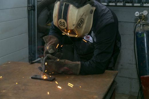 Torch cutting with a shower of sparks